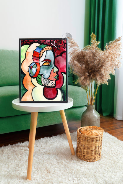 Mosaic girl withheadphones - printable digital artwork