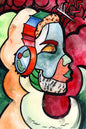 Mosaic girl withheadphones - printable digital artwork
